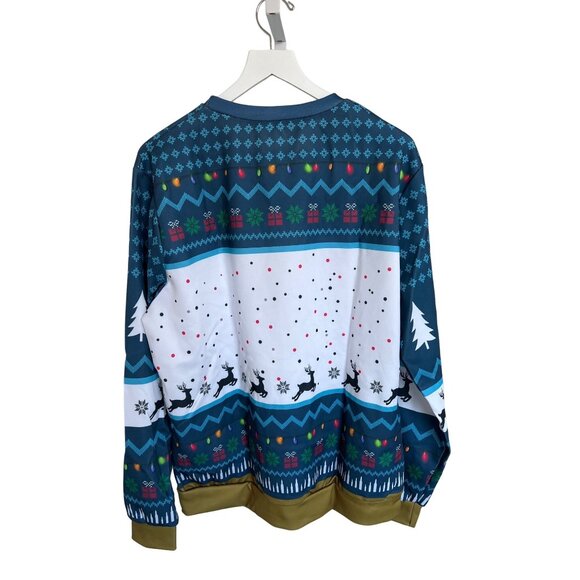 "Shitters Full" Merry Christmas Blue Long Sleeve Top - Picture 3 of 3